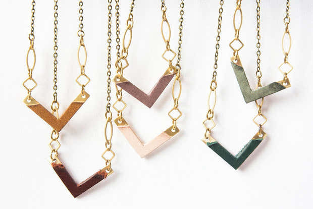 Brass V Necklace - Geometric Necklace - Leather Necklace - Minimalist Jewelry - Gifts For Girlfriend - Short Necklace - Leather Necklace 1