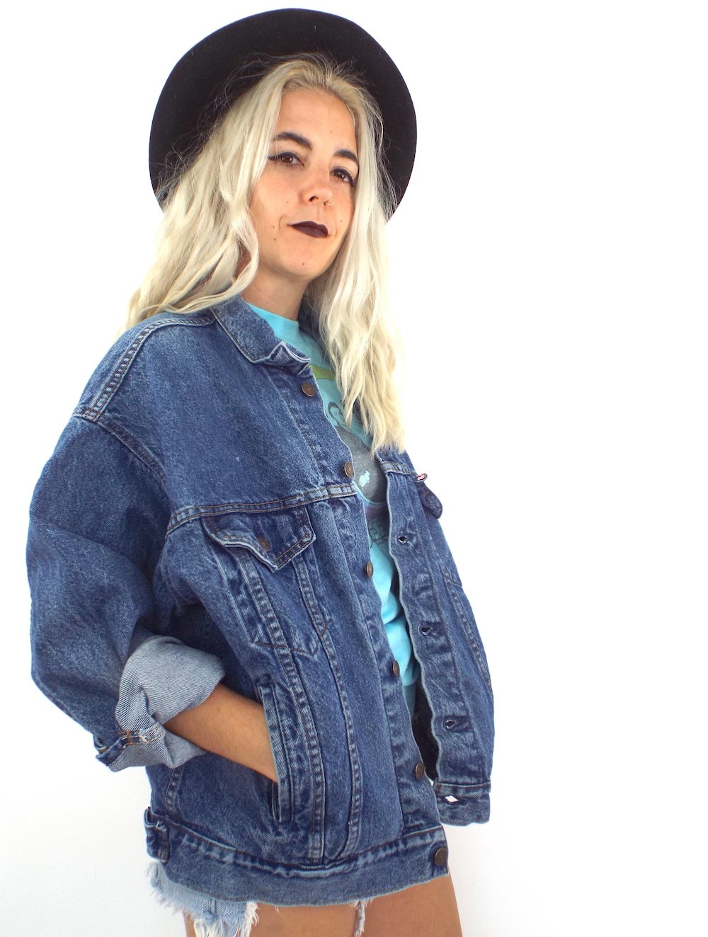 oversized medium wash denim jacket