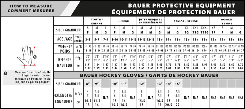 Bauer Hockey Gloves Sizing Chart