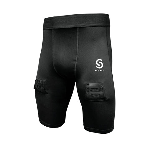 New - Powertek Mesh Black Hockey Shorts with Velcro Tabs for socks and Cup  - Jr - Small