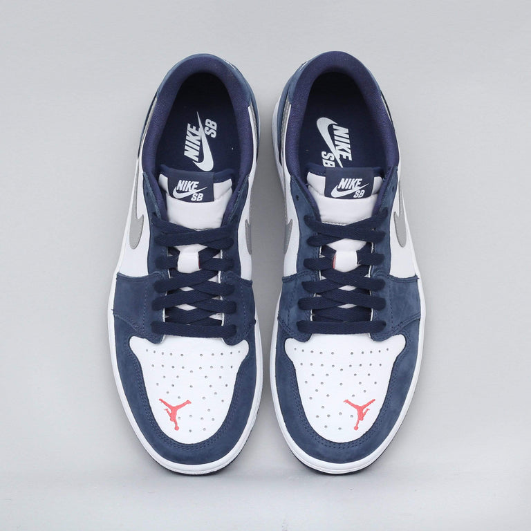 Nike SB Air Jordan 1 Low QS Shoes Midnight Navy / Metallic Silver ...