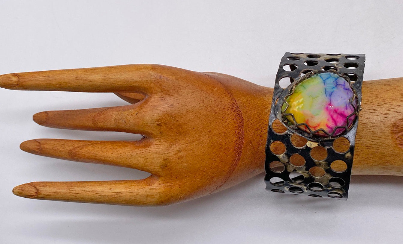 'Chasing a Rainbow' Solar Quartz Golden Steel cuff bracelet