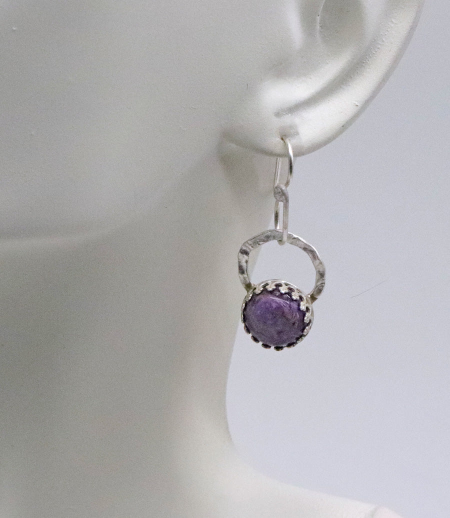Charoite and Sterling Earrings. 1 1/4" long