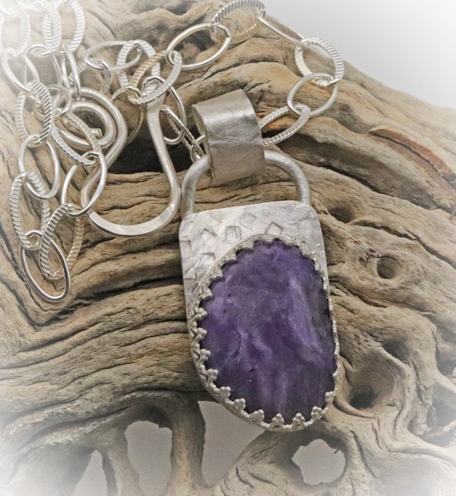 Lavender Fields  Charoite Pendant 1 5/8" tall