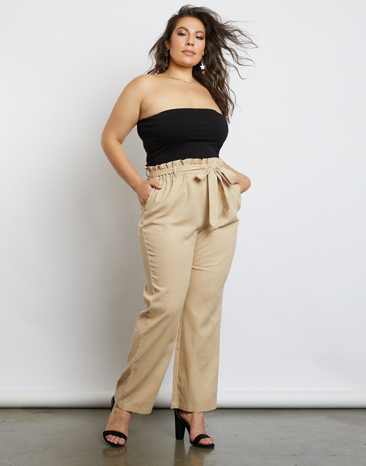 plus size high waisted paperbag trousers