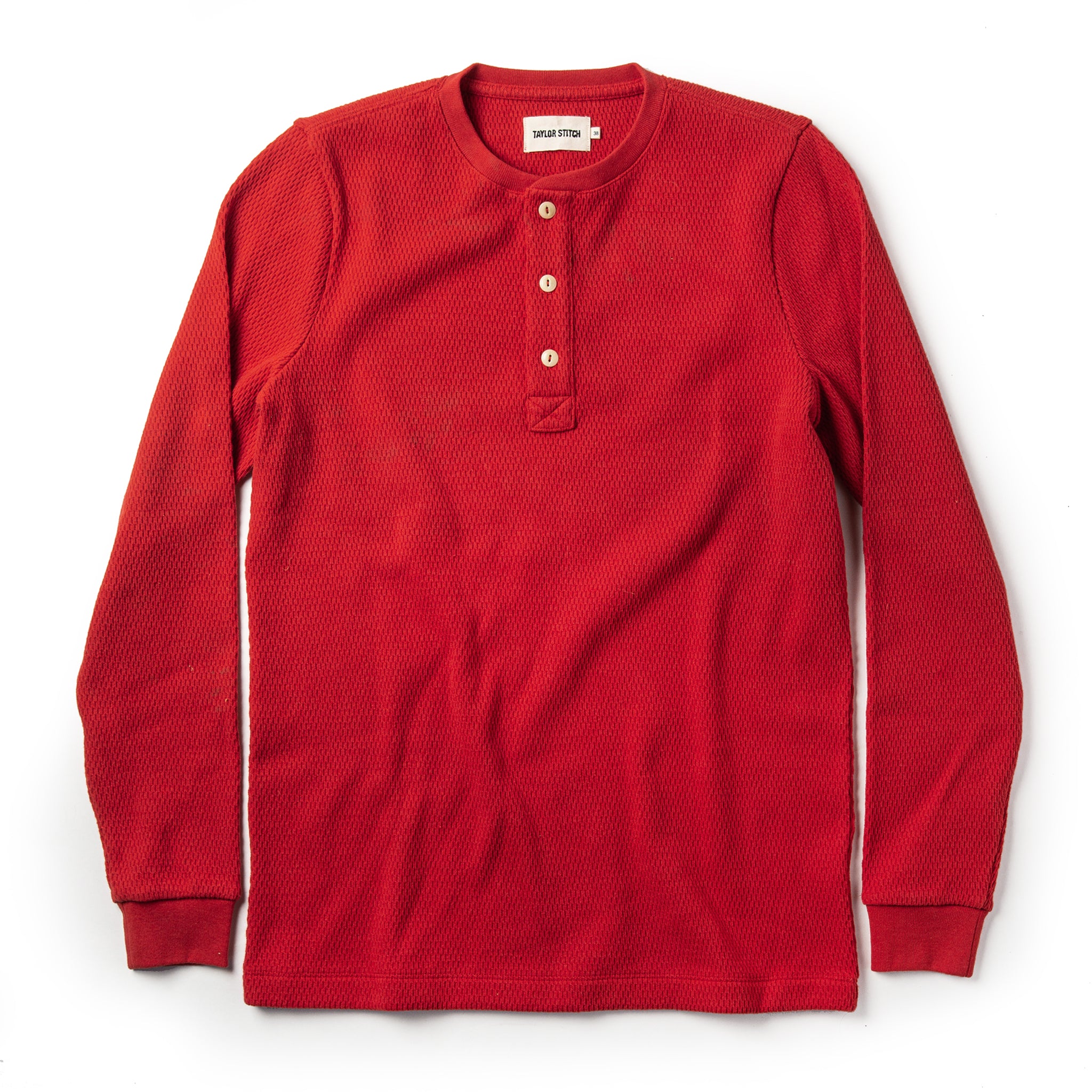 Taylor Stitch Heavy Bag Waffle Henley in Cardinal