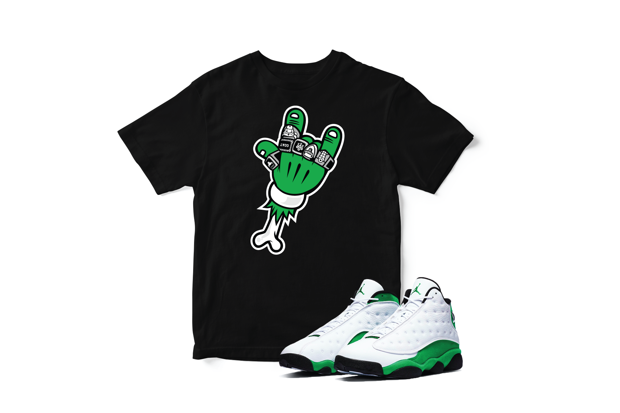 green and white jordan 13 shirt