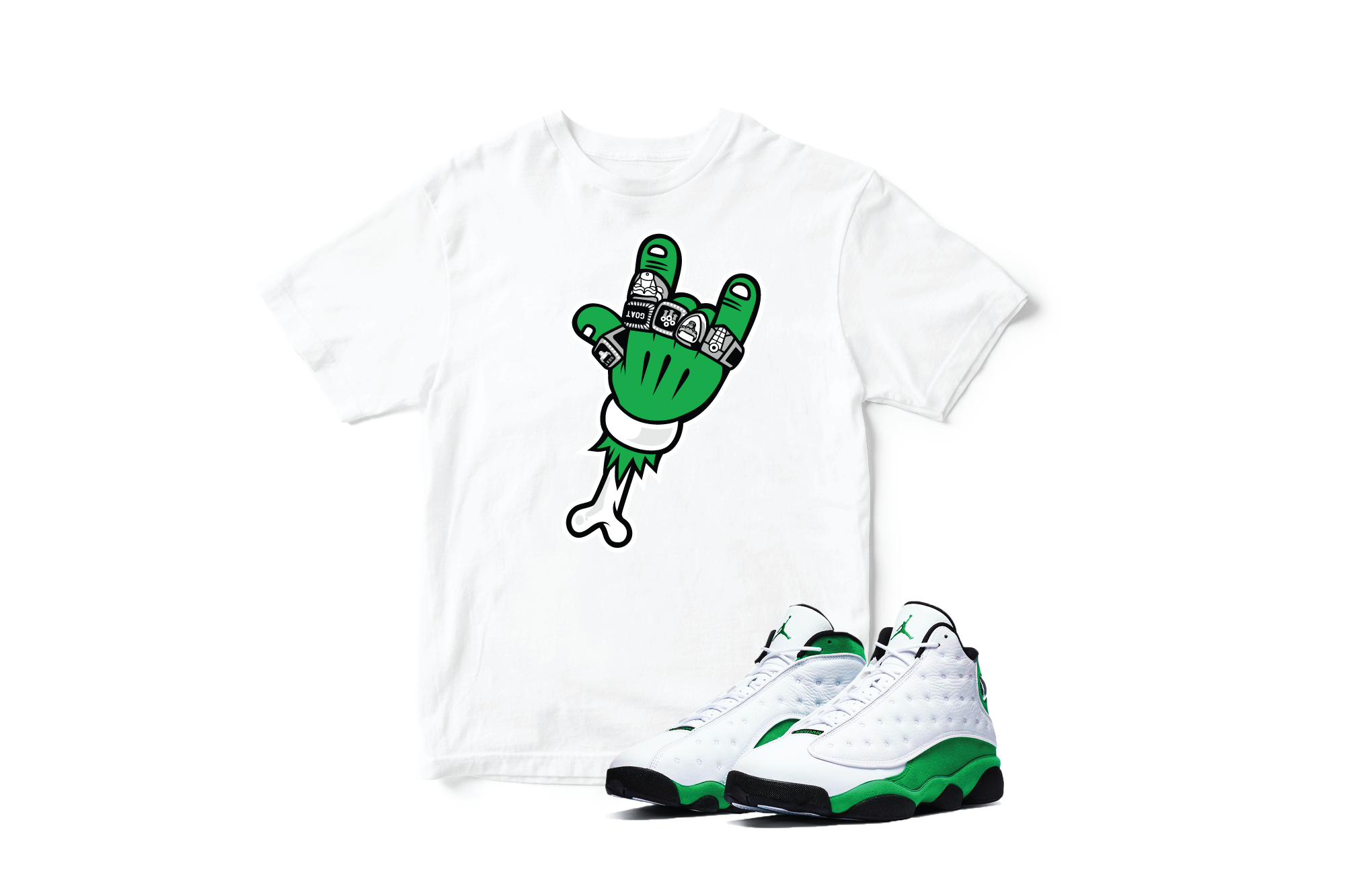 green and white jordan 13 shirt