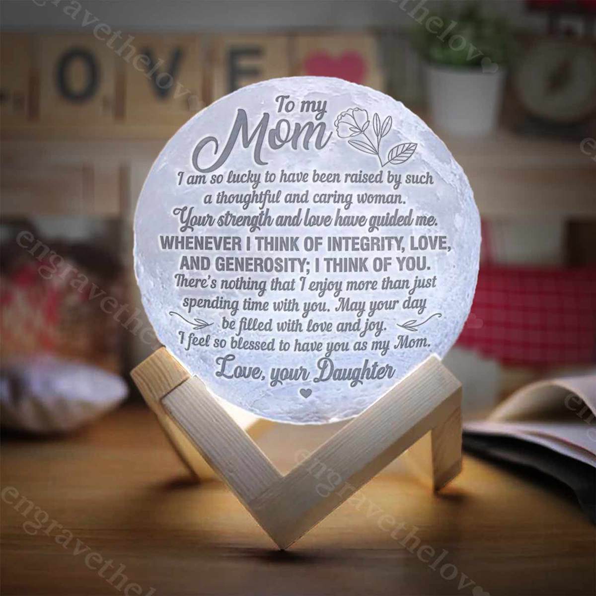 A Thoughtful Woman Moon Lamp Engrave The Love
