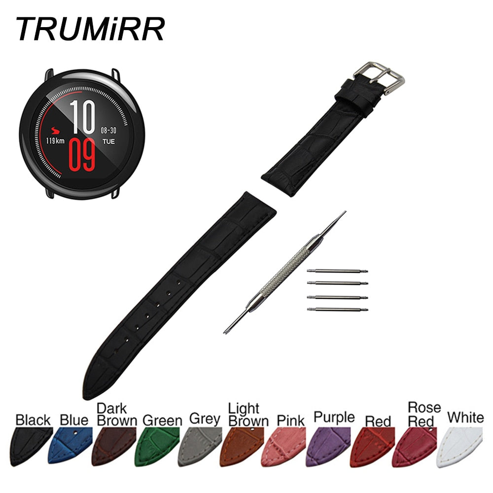 Genuine Leather Watchband mm 22mm Tool For Xiaomi Huami Amazfit Bip Watch Cart