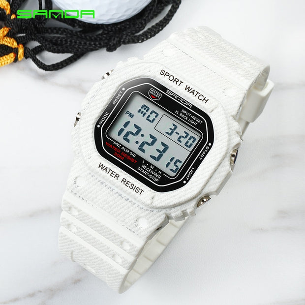 white digital waterproof watch