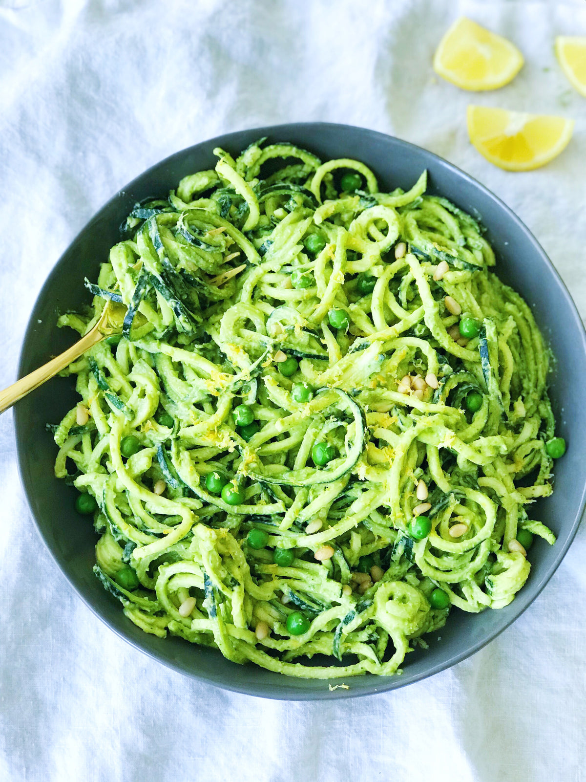 AVOCADO, BASIL, & SWEET PEA PESTO ZOODLES - Tasty As Fit