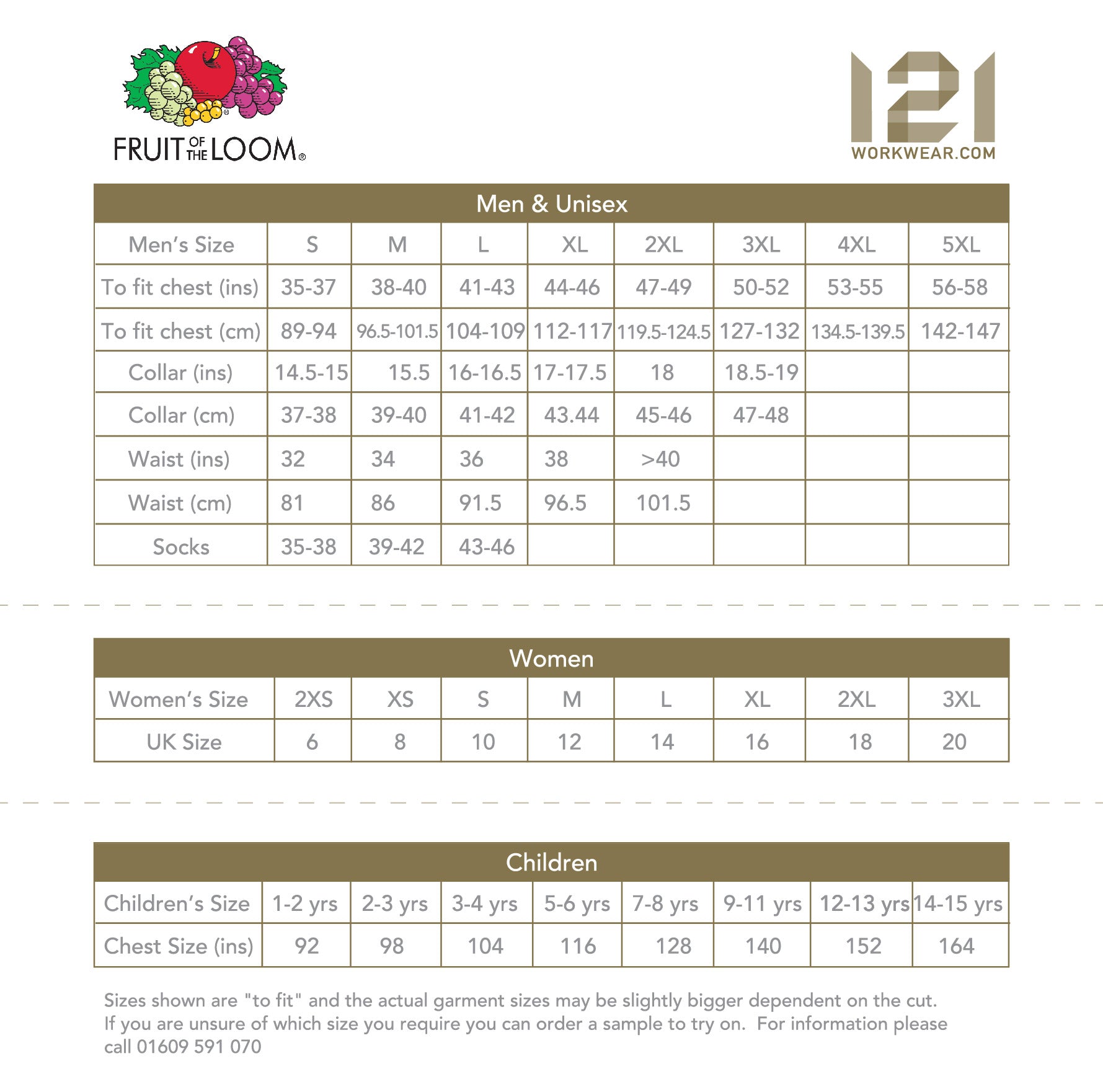 Fruit Of The Loom Womens Size Chart