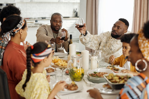 A family celebrating and having a dinner