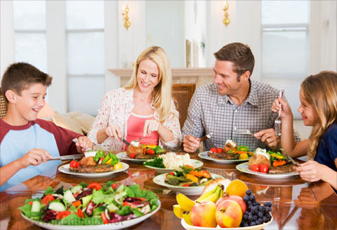 family having fruits and vegetables