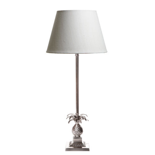 Caribbean Table Lamp With Natural Linen Shade 58cm - Antique Silver
