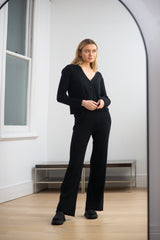 Ribbed Cardigan & Trousers Set in Black