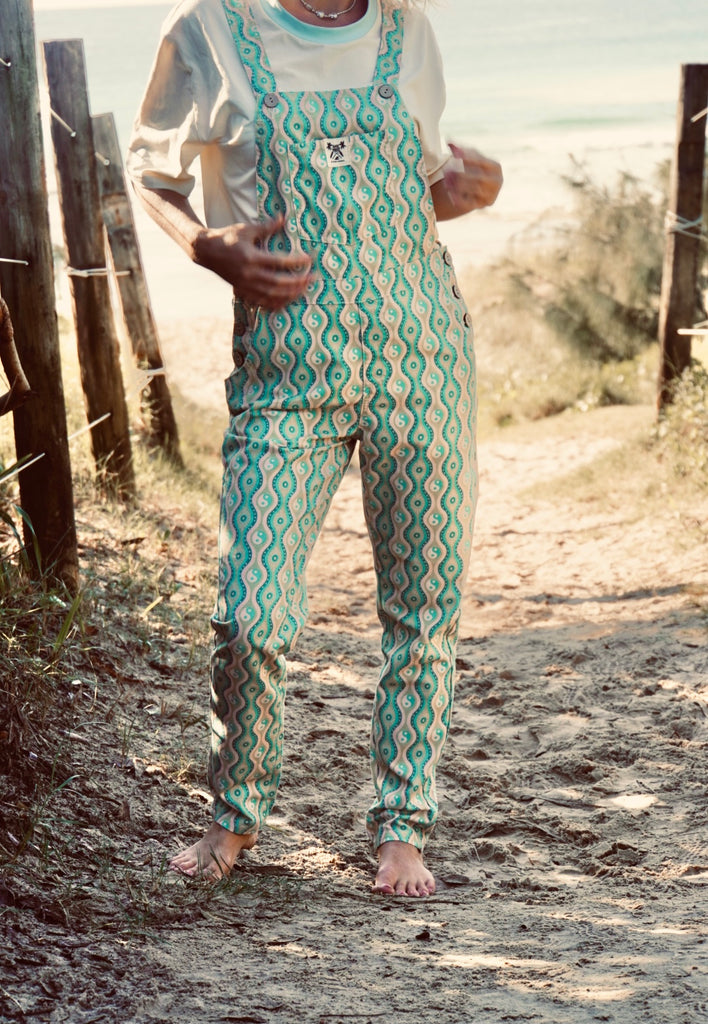 Peace , waves & good vibes linen dungarees - Ladies – Salty Shreds