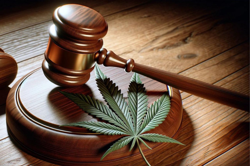 Gavel and Cannabis Ruderalis leaf, symbolizing legality
