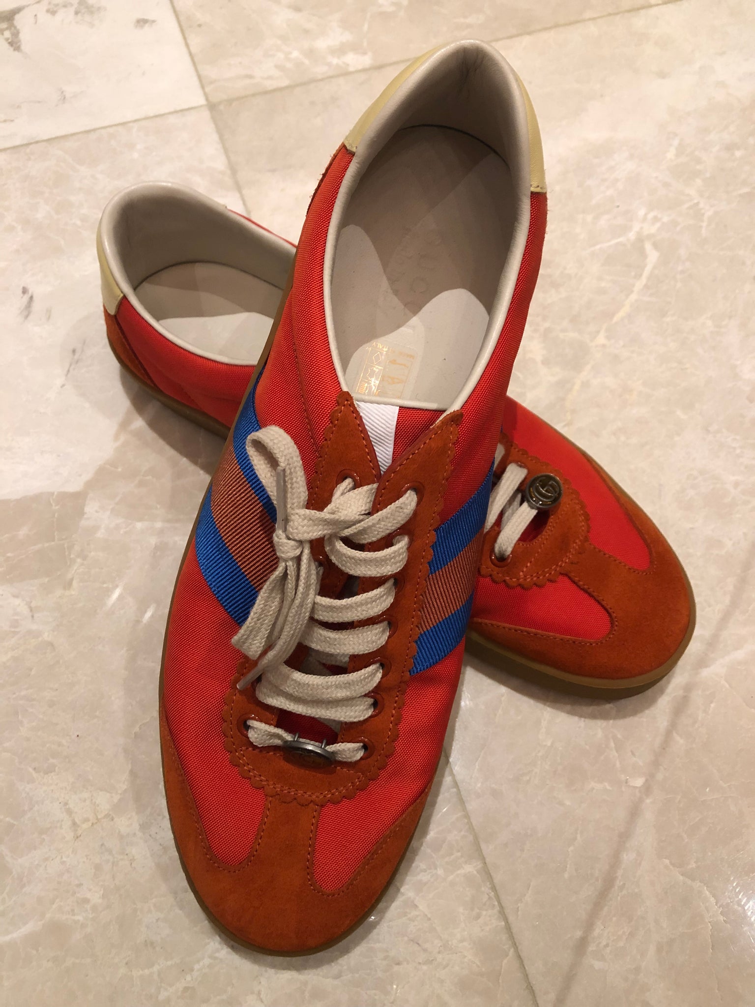 Gucci Red Nylon and Suede Sneakers Sz 12 – Wopsters Closet