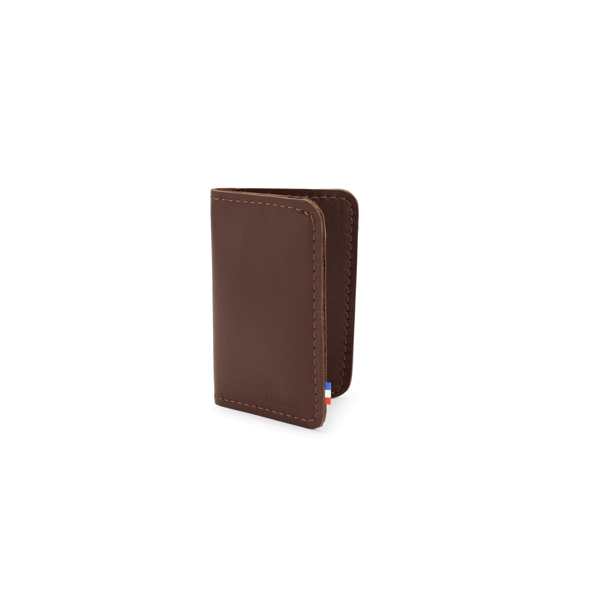 Petit porte-cartes en cuir naturel marron, se plie en 2