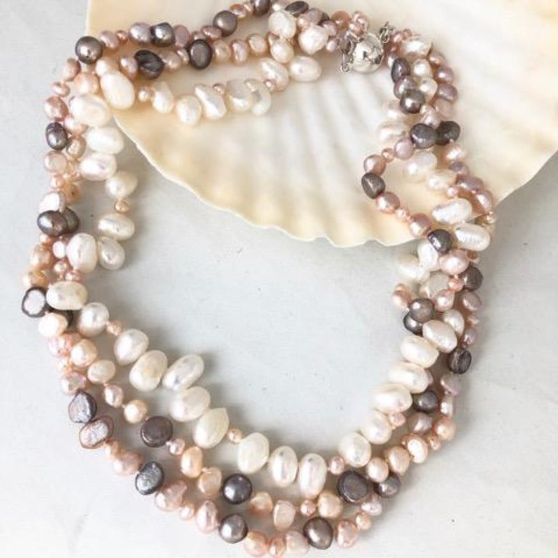 White Freshwater Rice Pearl Multi-Strand Necklace with Sterling Silver  Clasp by Lali - Nelson Coleman Jewelers