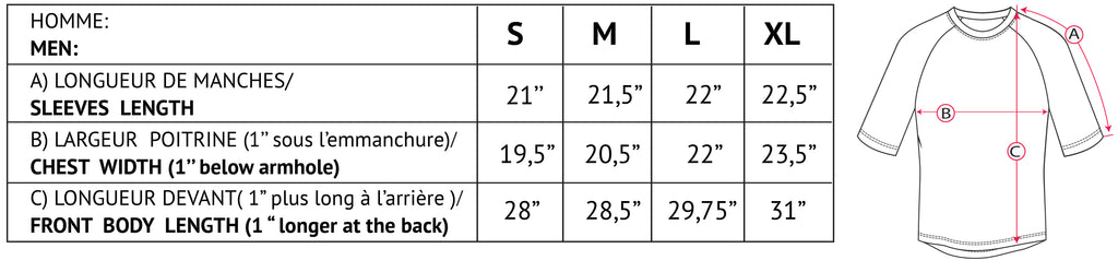 TREES HEMP Jersey size chart