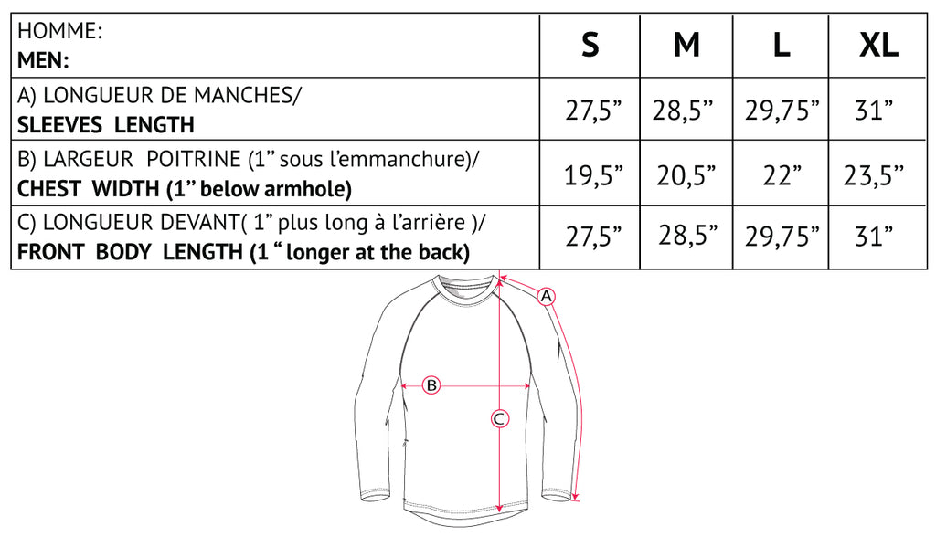 Trees hemp jersey - size chart