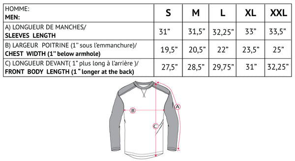 Charte de Grandeurs J-Shirt Manches Longues Homme TREES