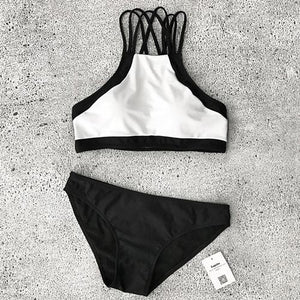 Black and White High Neck Bikini 