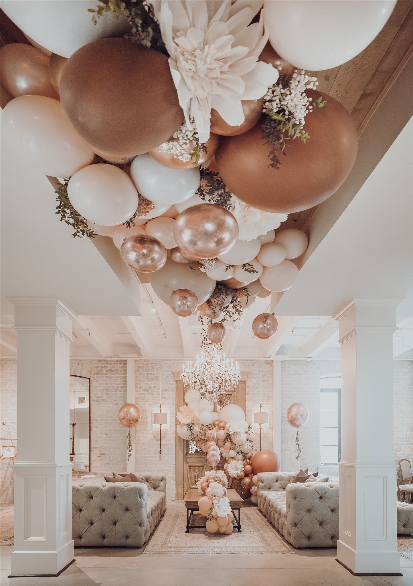 Romantic blush balloons with floral houston, tx Revelry Goods