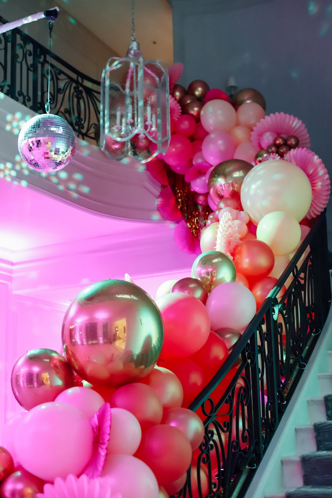 Pink and Gold balloon garland in Houston, TX by Revelry Goods