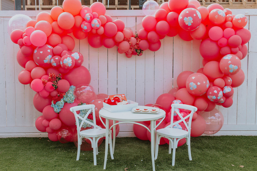 Valentine's Day pink balloon heart garland by Revelry Goods in Houston, TX