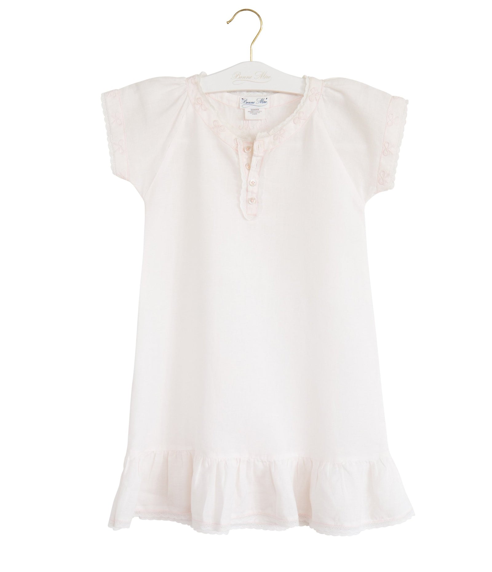 Bonne Mere | Girls Raglan Sleeve Linen Nightie Dress - Shell Pink