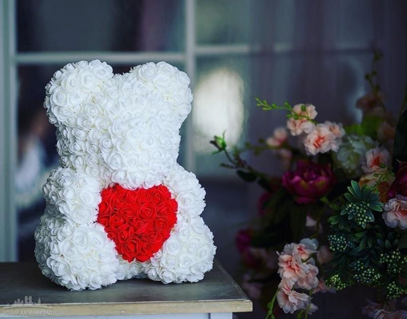 white rose bear with red heart