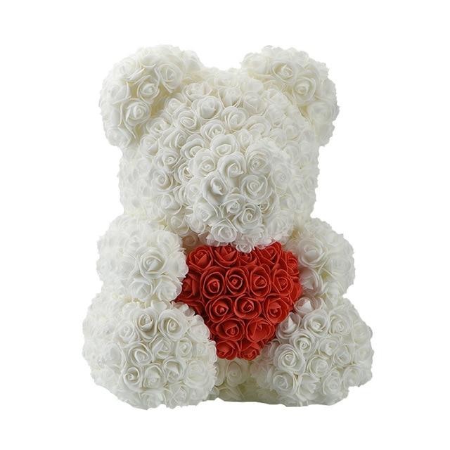 white rose bear with red heart