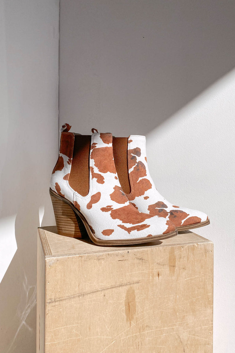 cowhide booties women