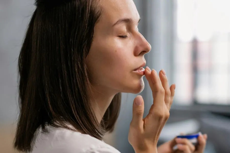 woman applying lip treatment
