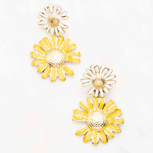 Pendientes colgantes : margaritas blanco y amarillo