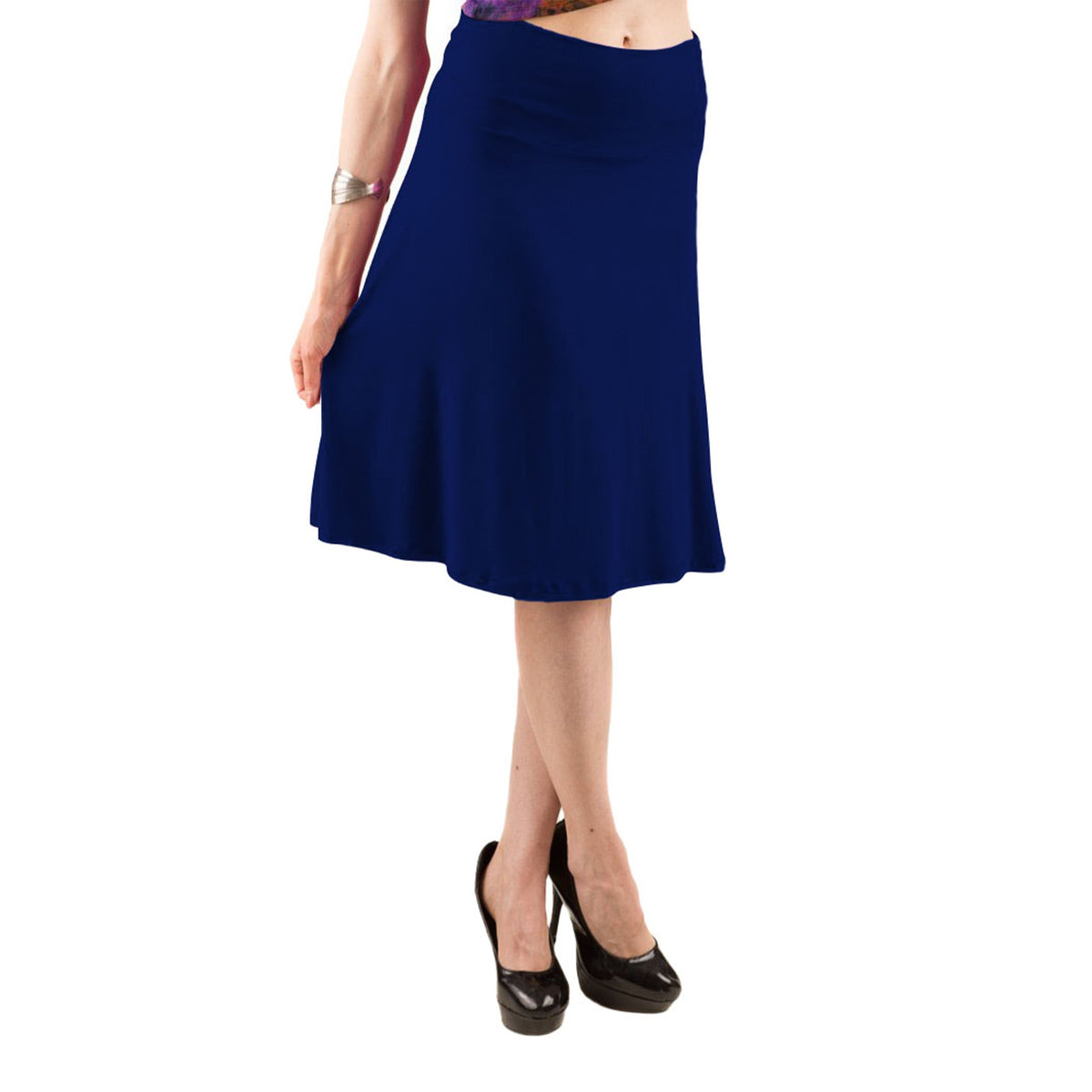knee length blue skirts