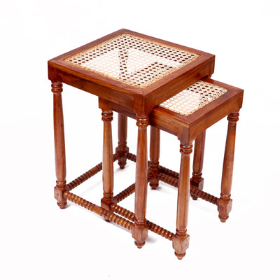 Classic Wooden Cane Nest Tables (Stool) - Stool