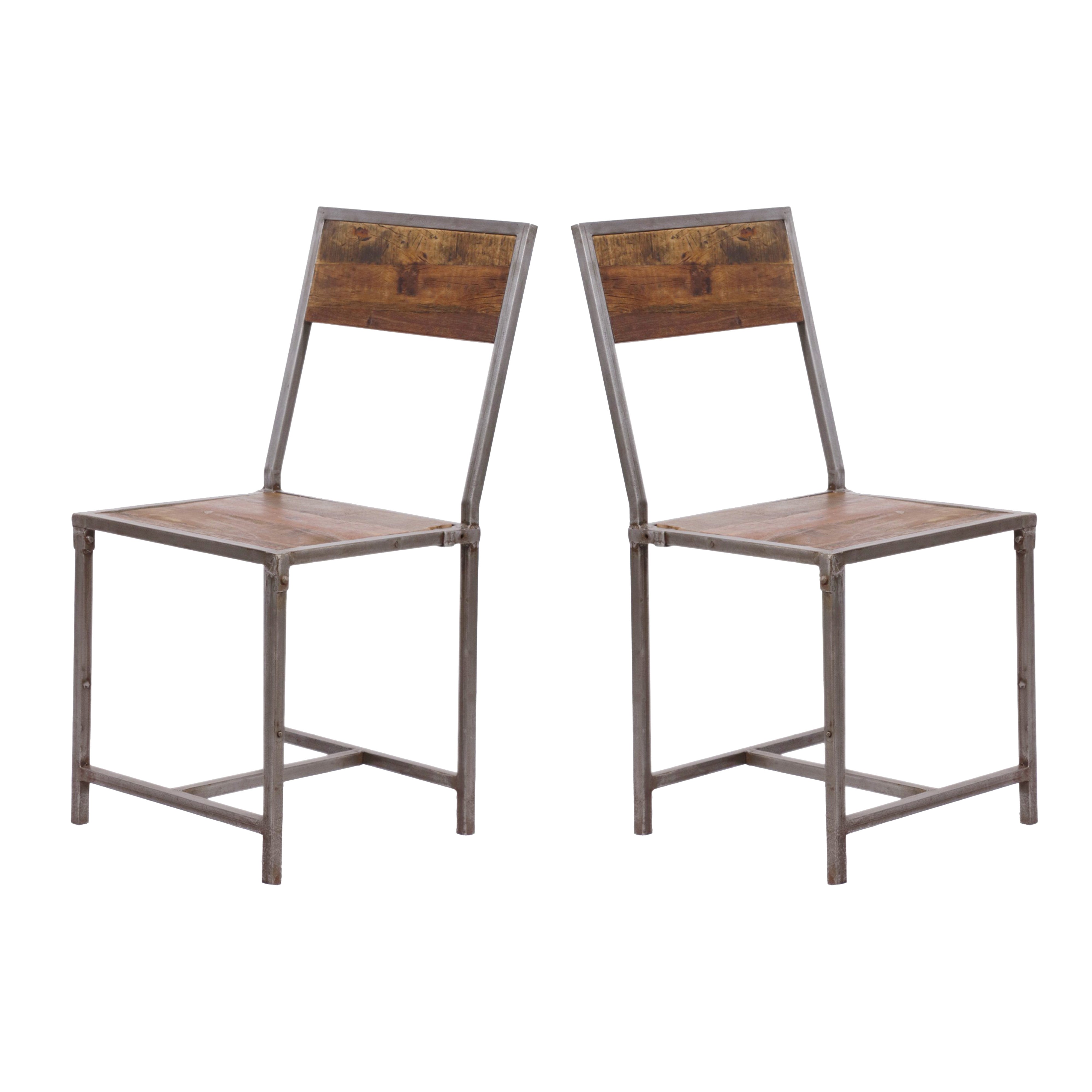 Set of 2) Solid Backed Solid Wood Iron Chair