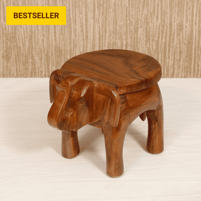 Wooden Tone Elephant Table Stand - Animal Figurine