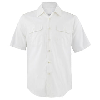 US NAVY Mens Tropical White Cotton Poplin Shirt with Shoulder