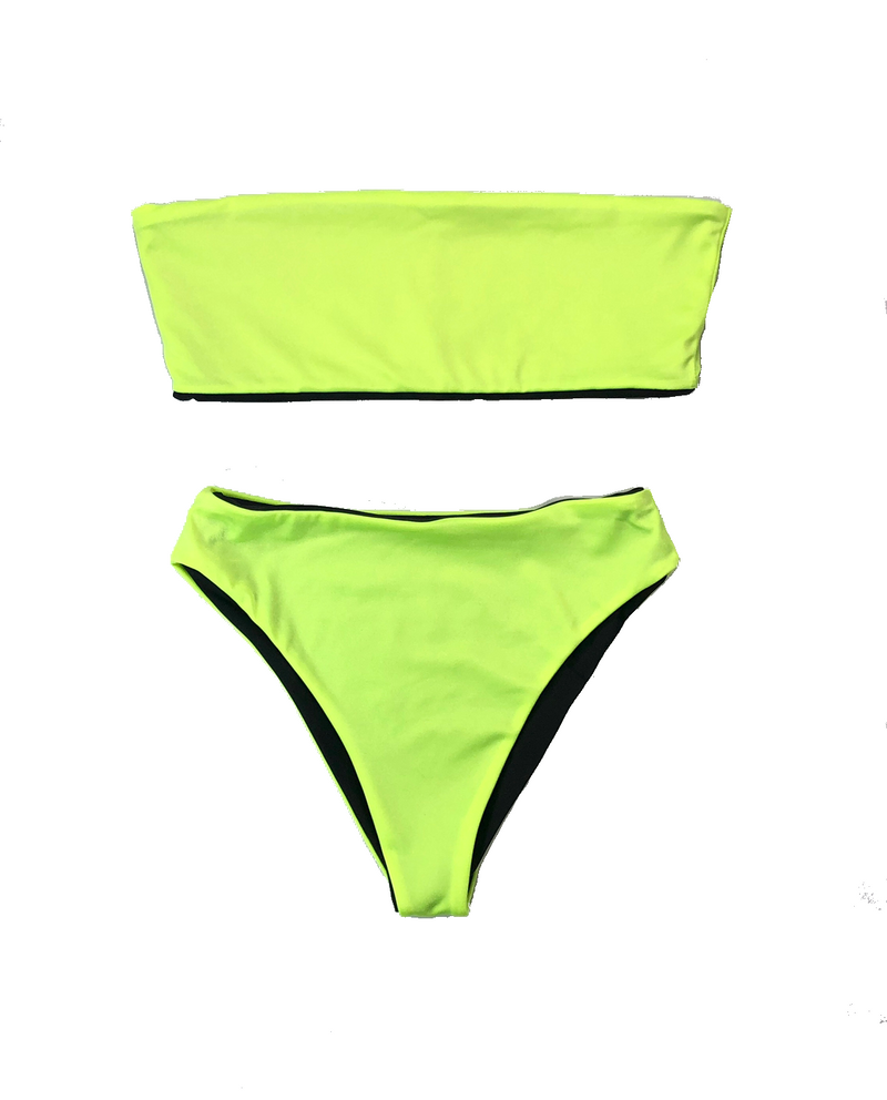 neon green strapless bikini