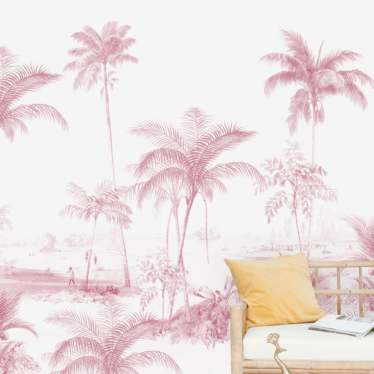 South Beach Palm Leaf Wallpaper Blush Pink Fine Decor FD42680