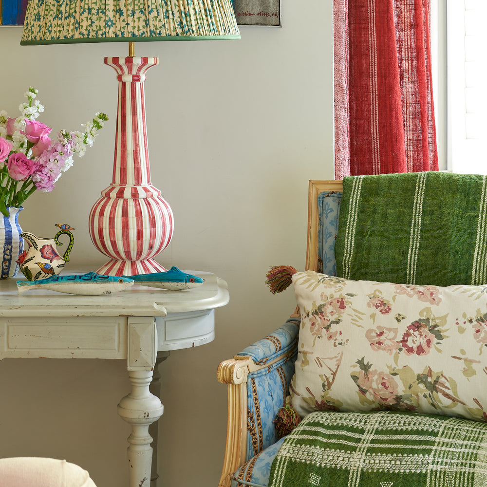 Pink Petal and Sketched Stripe Gold Cushion with Pink and Yellow Tassels 3