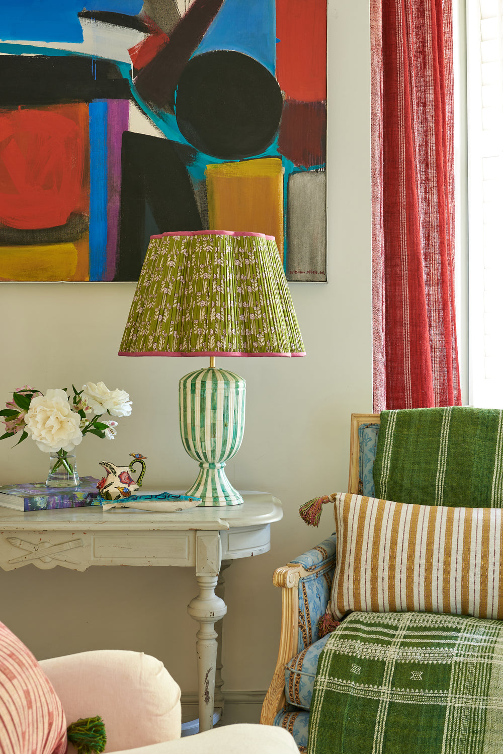 Pink Petal and Sketched Stripe Gold Cushion with Pink and Yellow Tassels 4