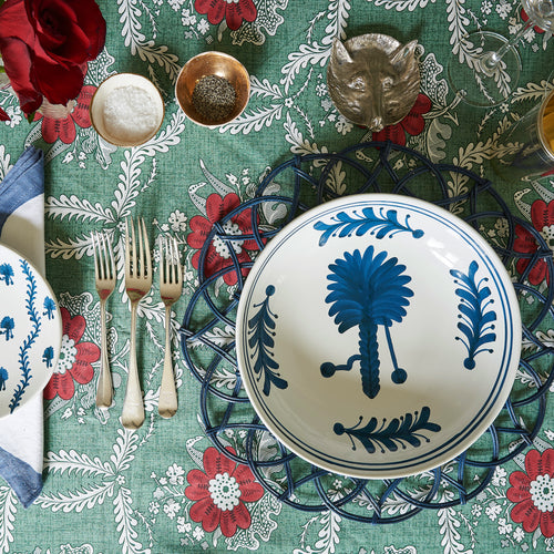 Blue Palm Tree Ceramic Shallow Bowl