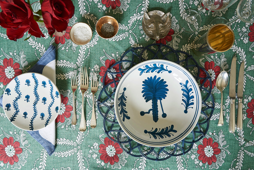 Blue Palm Tree Ceramic Shallow Bowl 2